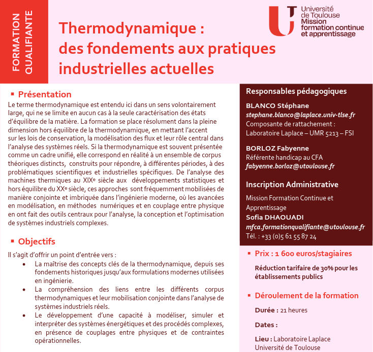 Formation Qualifiante Thermodynamique : des fondements aux pratiques industrielles actuelles