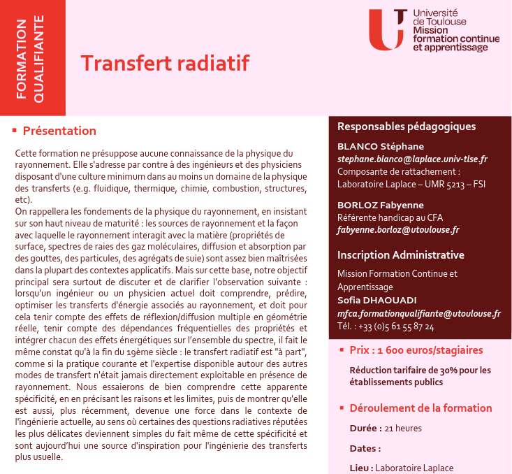 Formation Qualifiante Transfert Radiatif